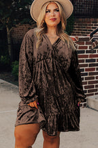 Plus Size Long Puff Sleeve Velvet Babydoll Mini Dress