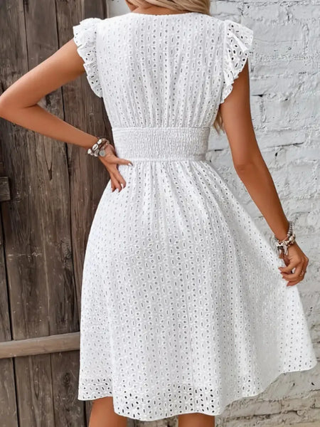 Cap Sleeve Eyelet Surplice Dress