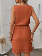 Sleeveless Waffle Knit Drawstring Mini Dress