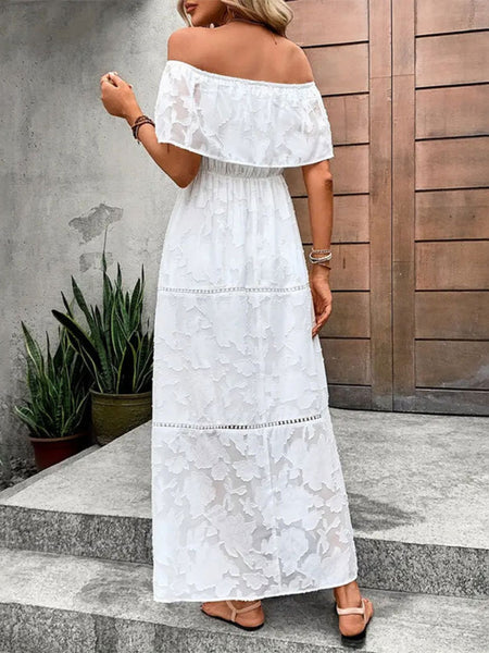 Off Shoulder White Lace Maxi Dress