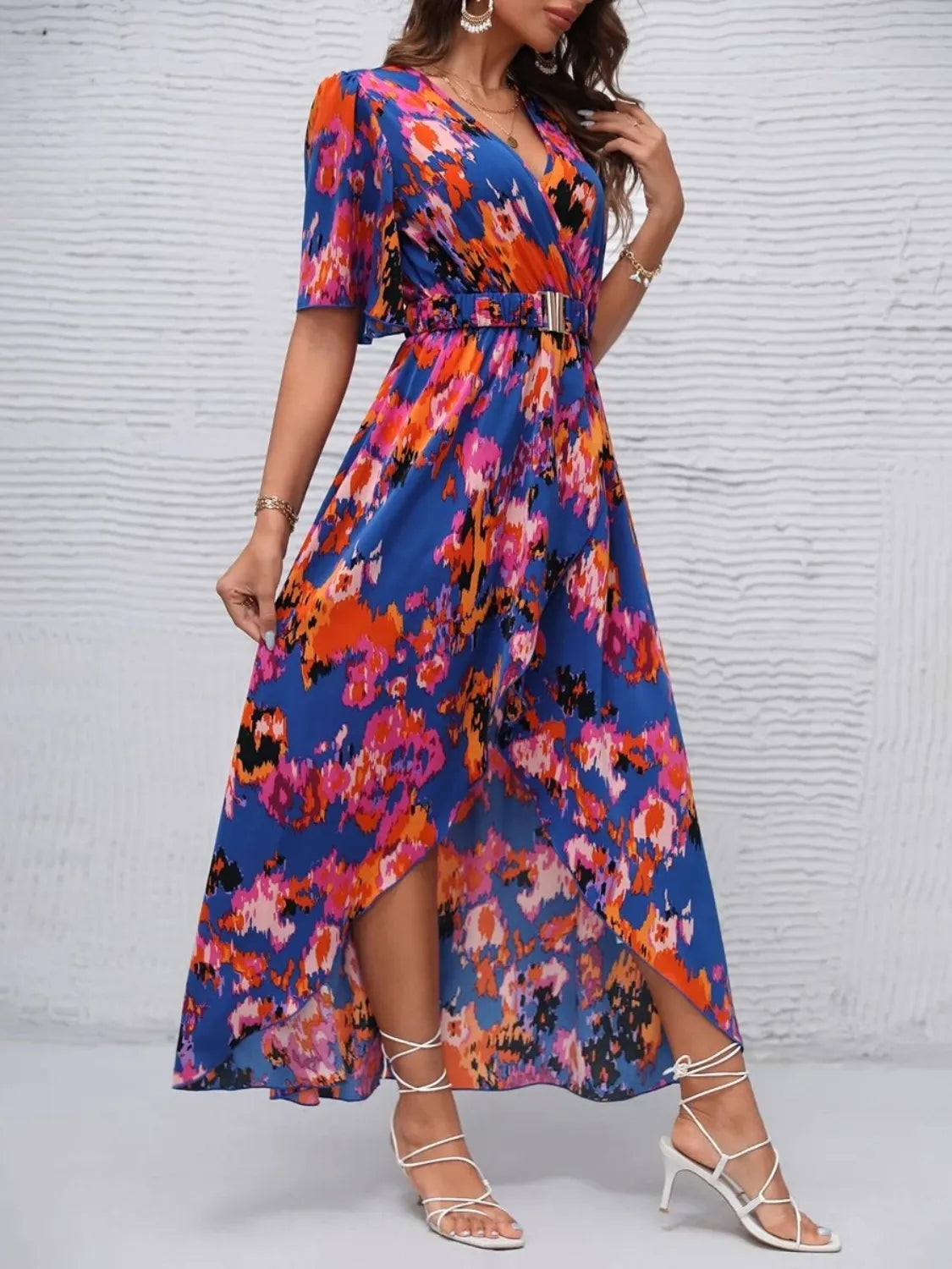 Short Sleeve High Low Maxi Dress