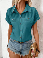 Short Sleeve Pleated Detail Collared Neck Shirt