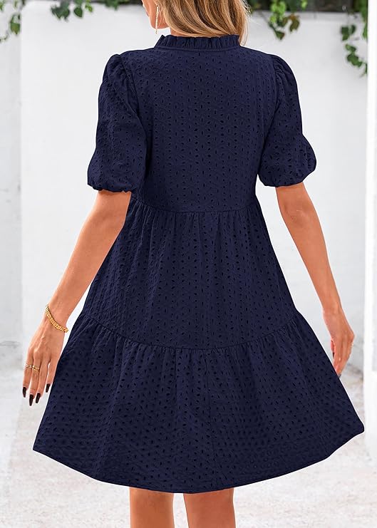 KIRUNDO Eyelet Summer Short Sleeve Lace Dresses With Pockets
