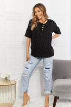 Half Sleeve Black Animal Print Textured Top
