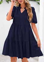 KIRUNDO Eyelet Summer Short Sleeve Lace Dresses With Pockets