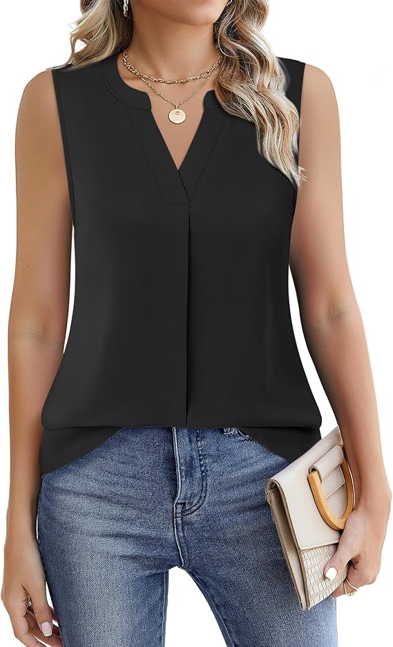 Timeson Women's Chiffon V Neck Sleeveless Blouse