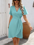 Short Sleeve Surplice V-Neck Mini Dress