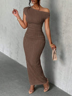 Textured Single Shoulder Maxi Dress