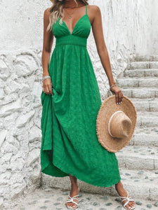 Sleeveless Crisscross Back Smocked Maxi Cami Dress