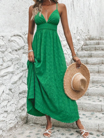 Sleeveless Crisscross Back Smocked Maxi Cami Dress
