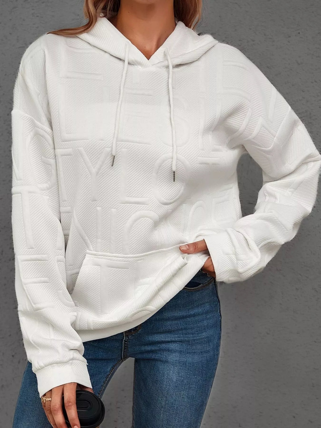 Long Sleeve Textured Embossed Women Hoodie