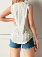 Sleeveless  Slightly stretchy Lace V-Neck Tank Top
