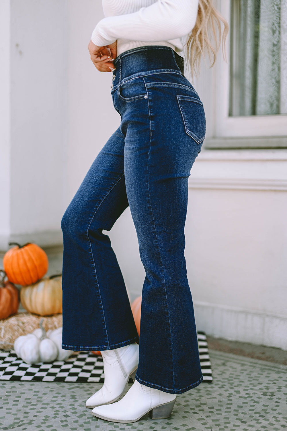 Women's Elastic Wide Waistband Back Flare Jeans