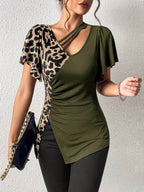 Short Sleeve Ruched Leopard Top