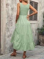 Sleeveless Scoop Smocked Neck Dress