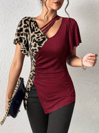 Short Sleeve Ruched Leopard Top