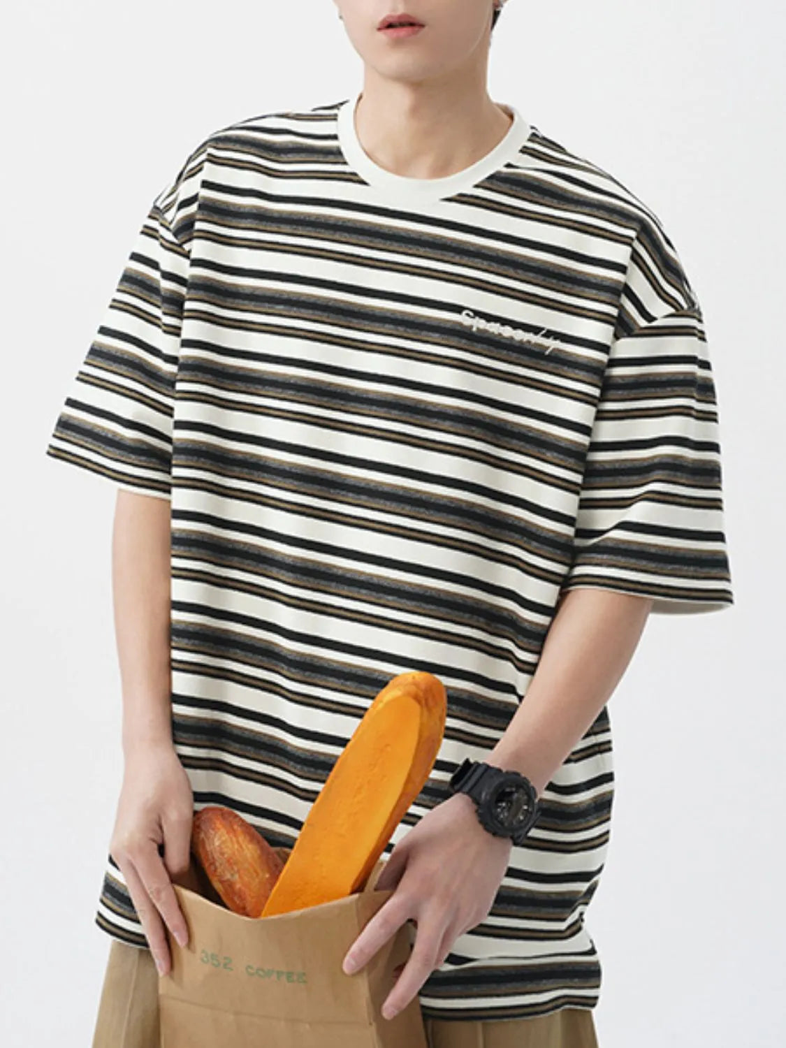 Men's Striped Round Neck Half Sleeve Top