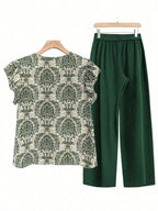 Cap Ruffled Seeve Top and Pants Set