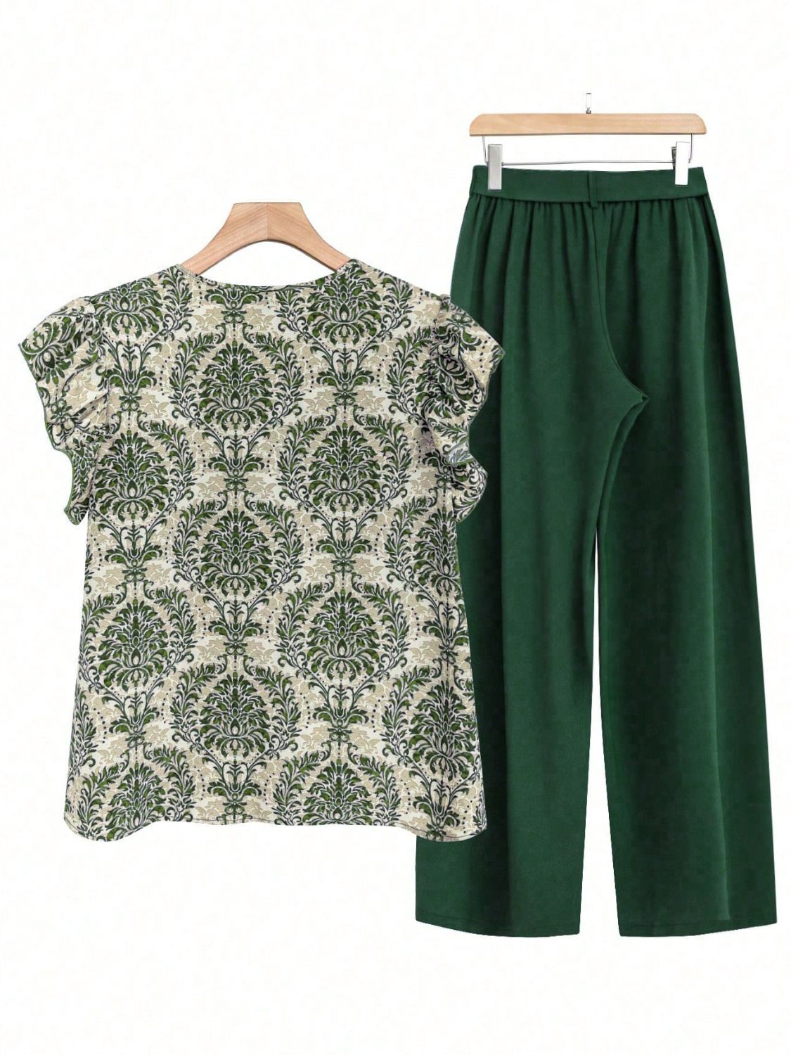 Cap Ruffled Seeve Top and Pants Set