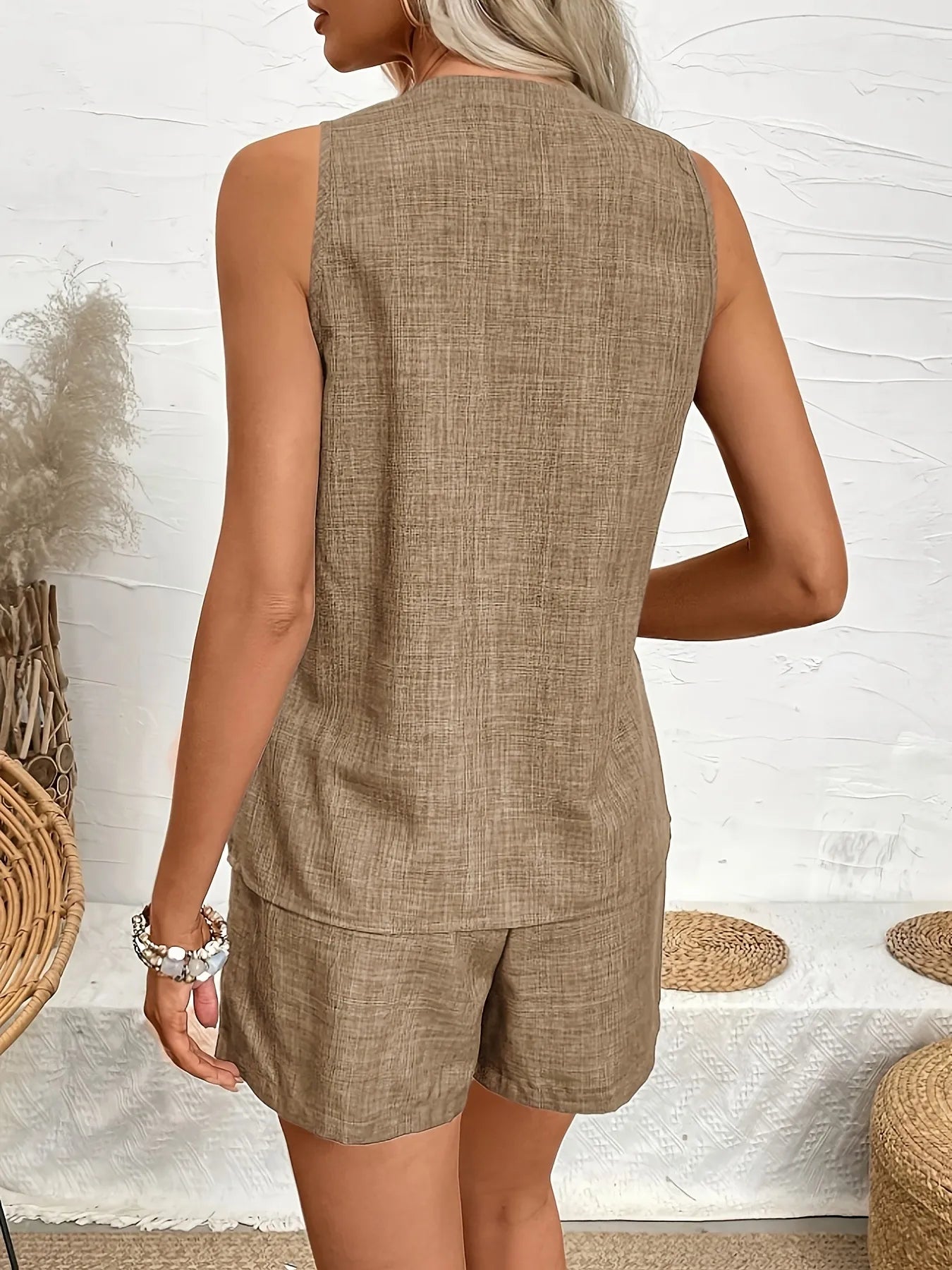 Sleeveless Notched Tank and Shorts Set