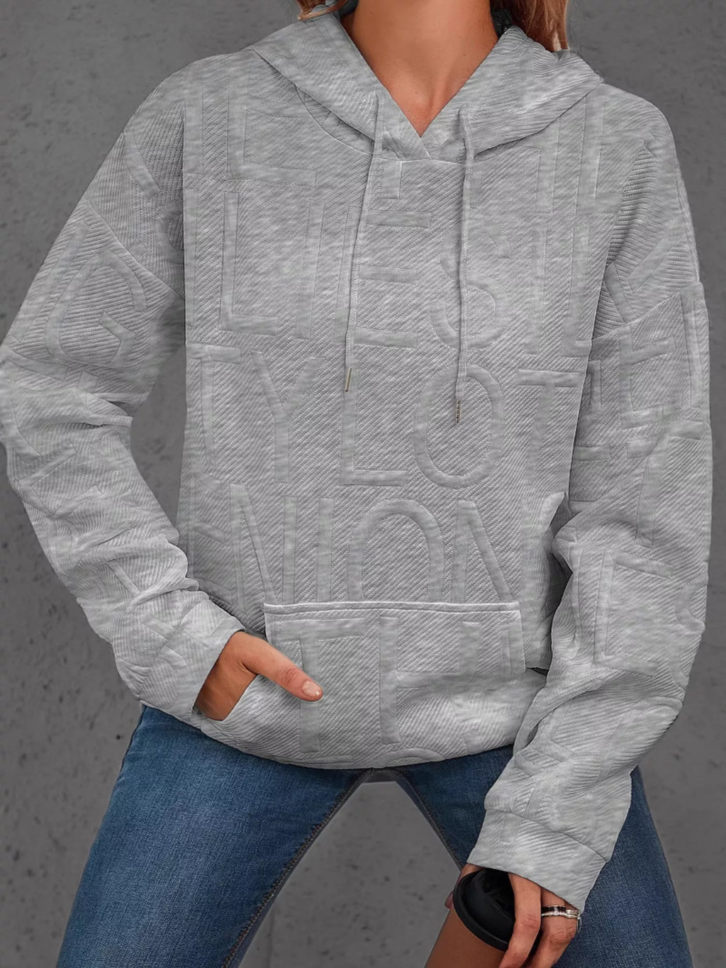 Long Sleeve Textured Embossed Women Hoodie