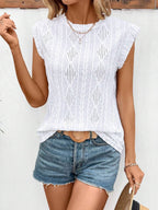 Women's Eyelet Round Neck Cap Sleeve Top