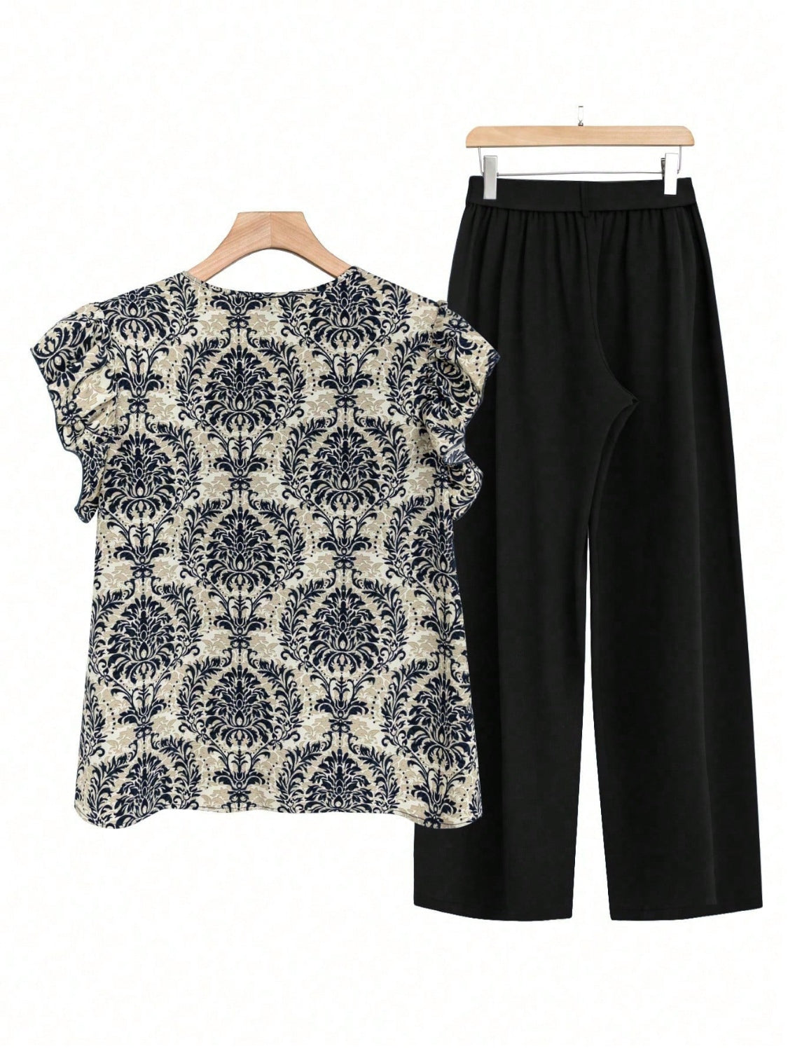 Cap Ruffled Seeve Top and Pants Set