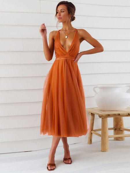 Sleeveless Crisscross Back Midi Dress