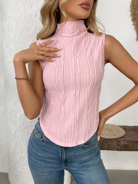 Texture Turtleneck Sleeveless Top