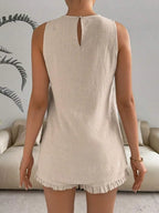 Lace Detail Round Neck Tank and Shorts Set