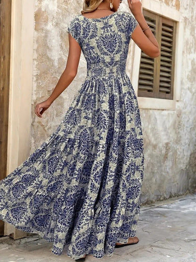 cap sleeve maxi dress Cap-Sleeve Long Jersey Formal Dress: La Femme 30874 Dark Berry / 2