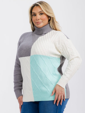 Plus Size Long Sleeve Colorblock Sweater