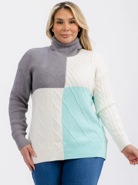 Plus Size Long Sleeve Colorblock Sweater