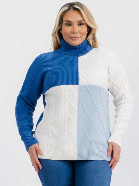 Plus Size Long Sleeve Colorblock Sweater