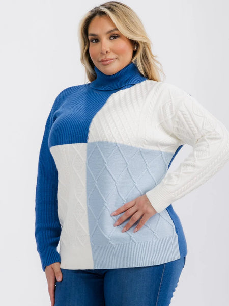 Plus Size Long Sleeve Colorblock Sweater