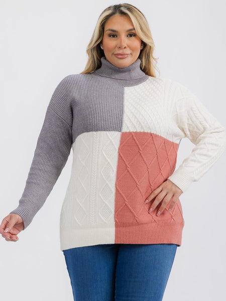 Plus Size Long Sleeve Colorblock Sweater