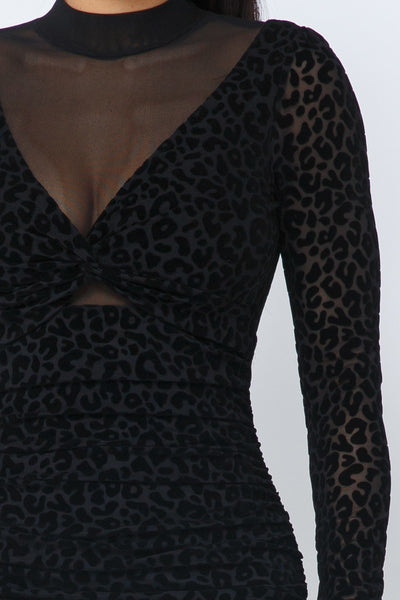 Long Sleeve Animal Print Mini Dress