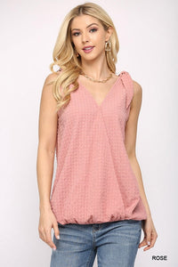 Sleeveless Surplice Neckline Rose Pink Top