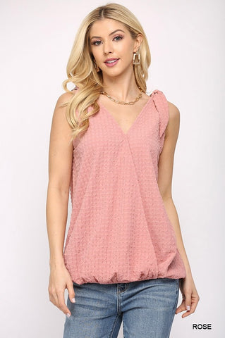 Sleeveless Surplice Neckline Rose Pink Top