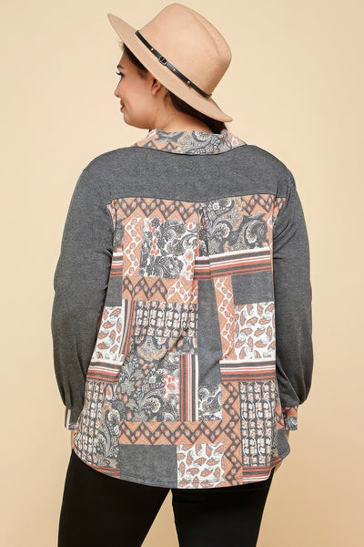 Plus Size Long Sleeve Button Front Shirt