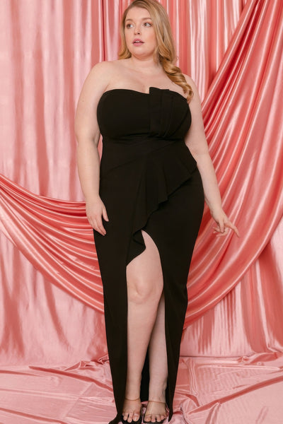 Plus Size Pleated Detail Tube Top Plus Maxi Dress