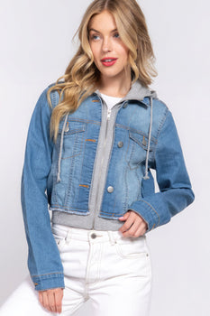 Long Sleeve Terry Hoodie Denim Jacket
