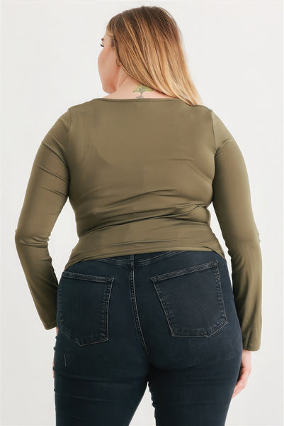 Plus Size Ruched Long Sleeve Round Neck Top