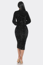 Long Sleeve Zip Up Sequin Contrast Dress