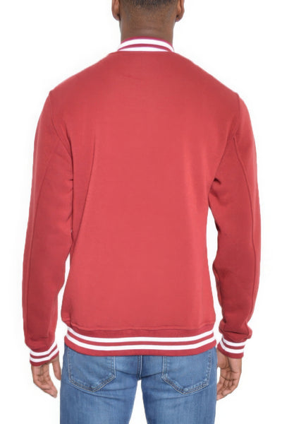 Mens Red Fleece Snap Button Varsity Jacket