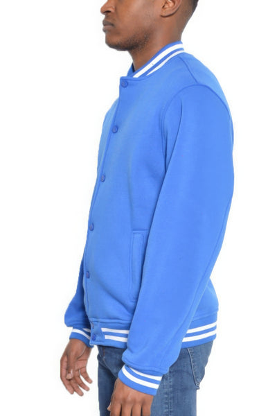 Mens Light Blue Fleece Snap Button Jacket