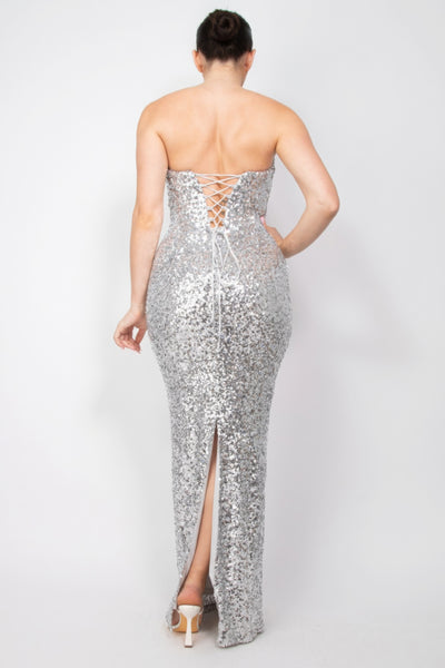 Sleeveless Sequin V-bar Crisscross Back Strap Dress