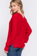 Long Sleeve Double V-neck Red Sweater