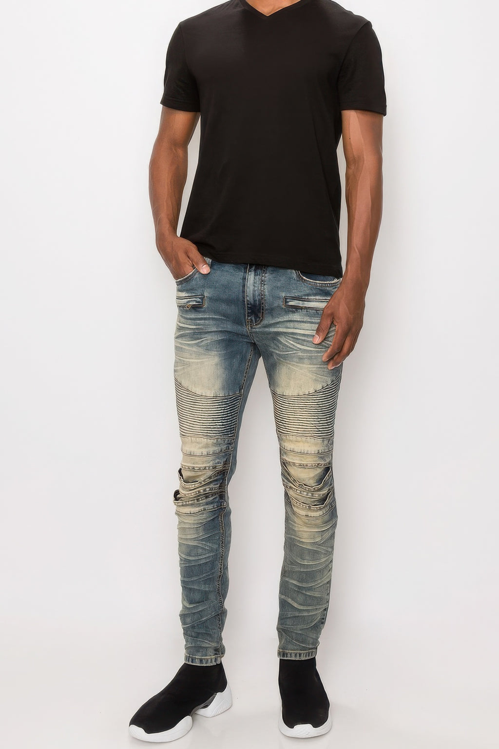Men Creased Skinny Fit Biker Denim Jeans