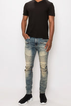 Men Creased Skinny Fit Biker Denim Jeans